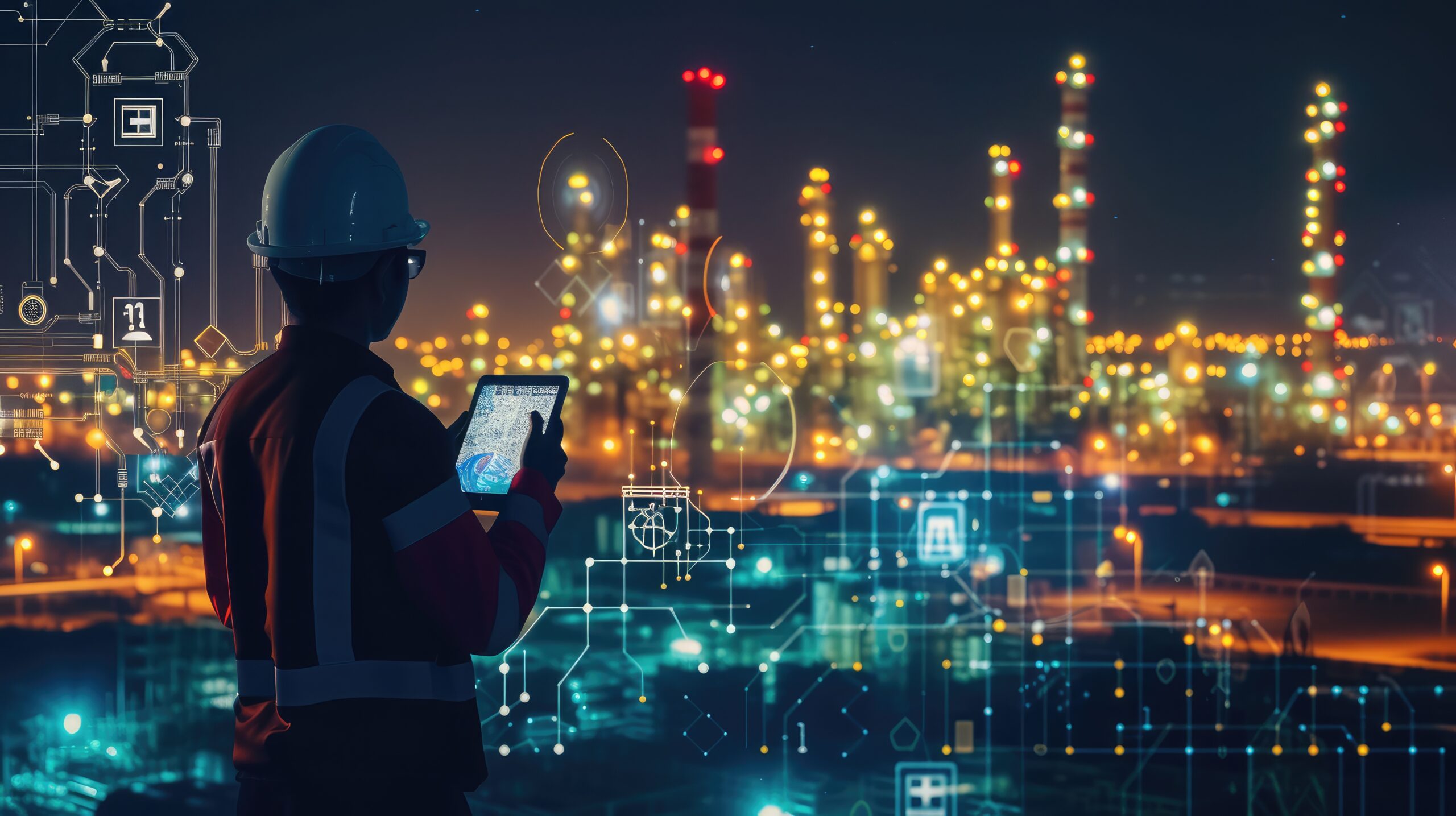 Sunbeth Energies - Oil worker looking over a connected city
